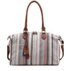 Jen & Co River Duffle‎ Weekender Stripe Tote Bag Travel Carry On women's New